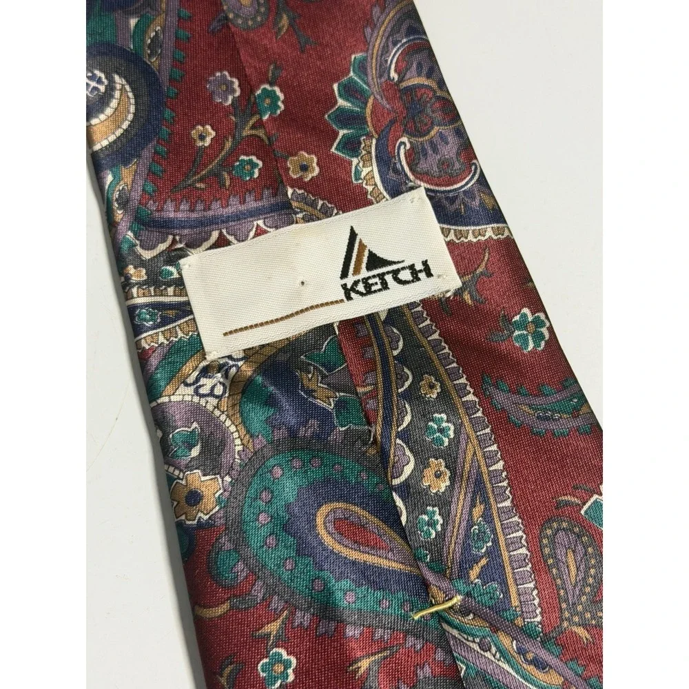 VTG Ketch Necktie Red Paisley Floral Pattern Retro Classic Formal Mens OS